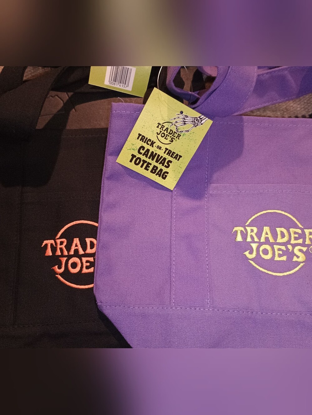 Set Of Two Trader Joe's Trick Or Treat Canvas Tote Bags